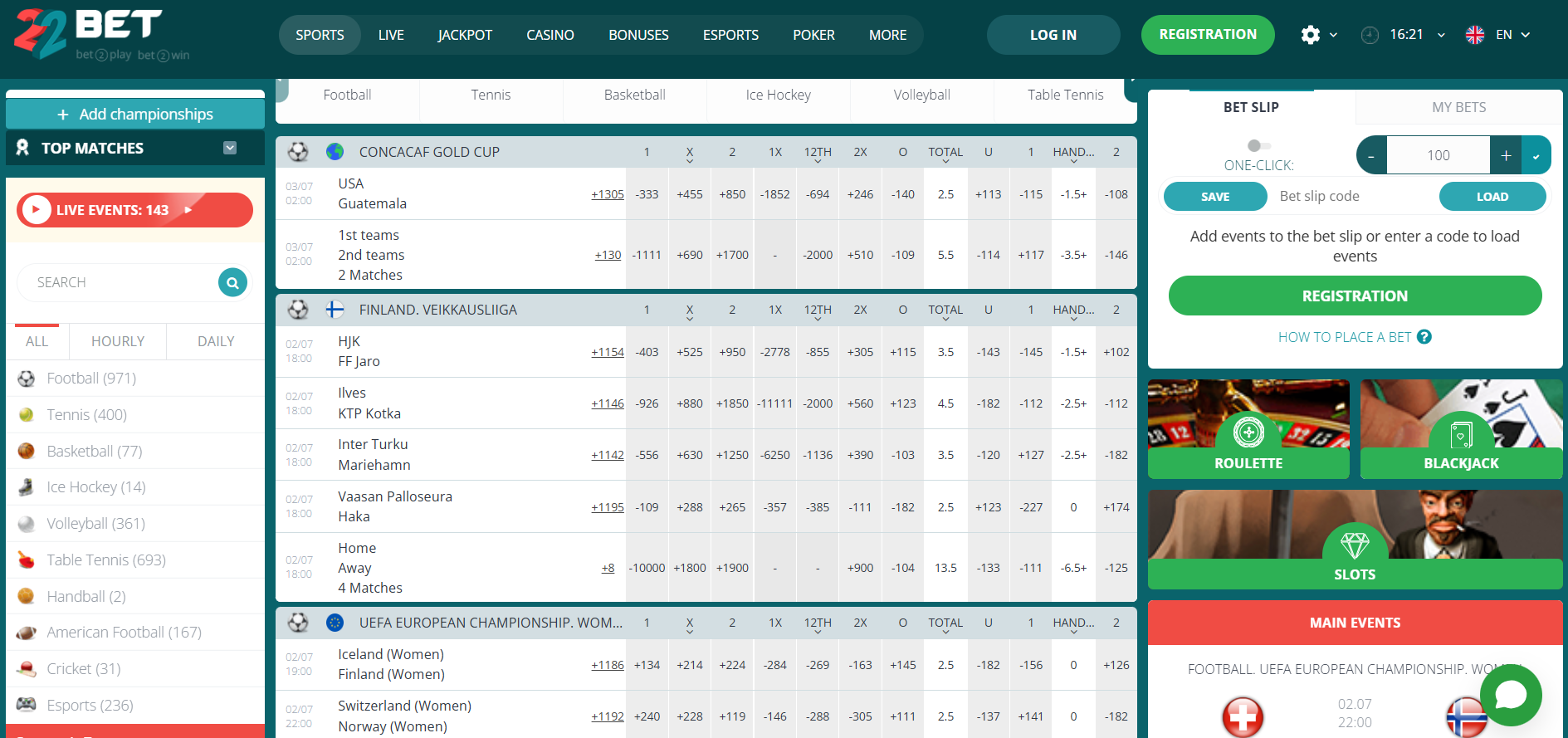 22Bet Top Sports