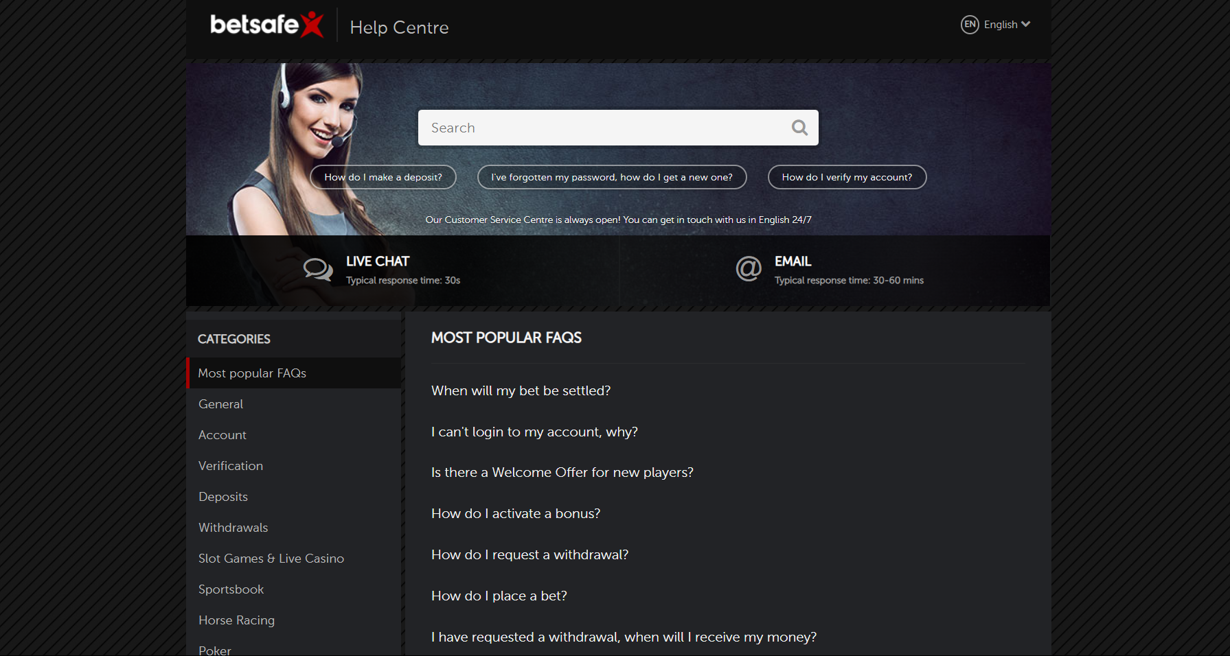 Betsafe Support Page