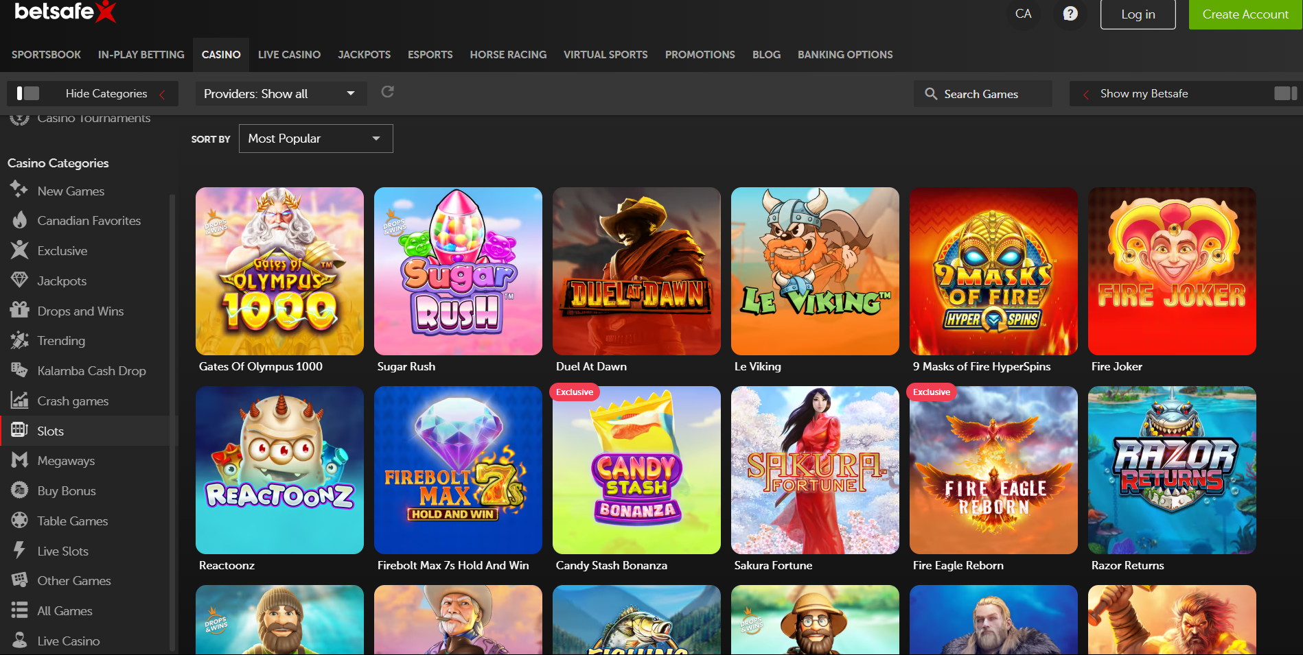 Betsafe Top Slots Page