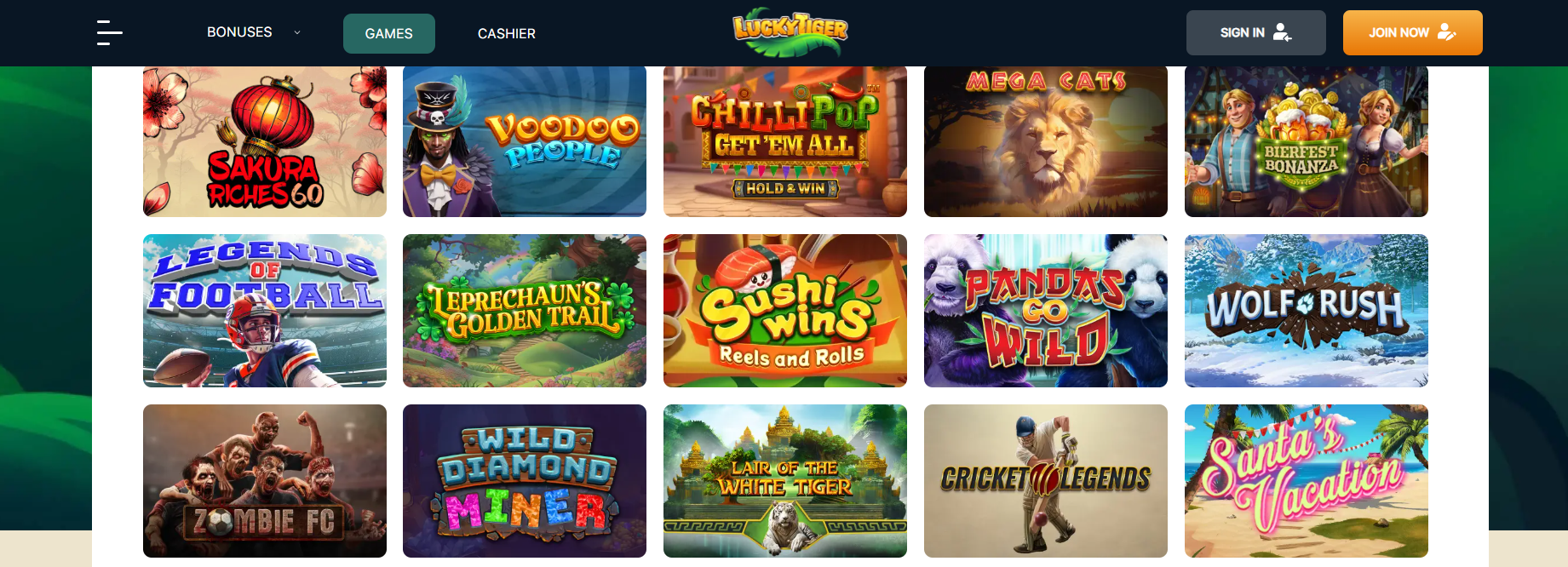 Lucky Tiger Casino Slot Page